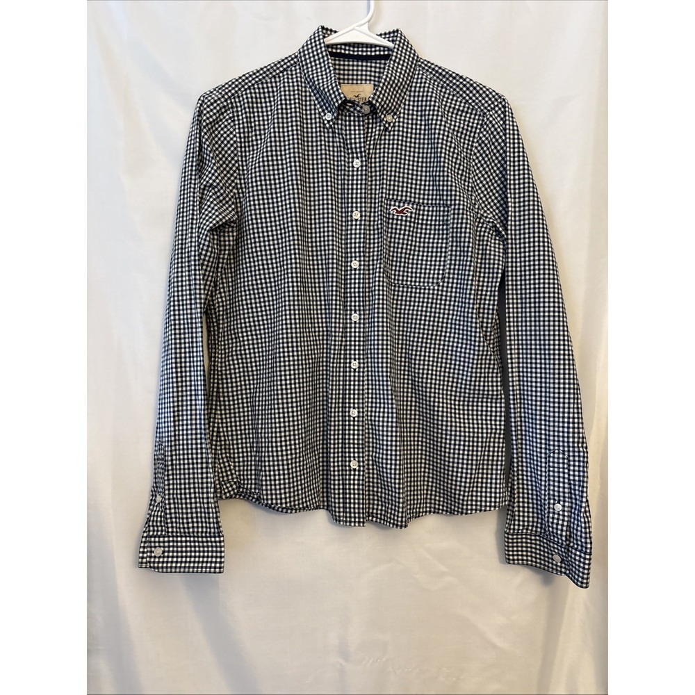 HOLLISTER Button Down Long Sleeve Blue Check Casual Shirt Girls Size L/ Women S